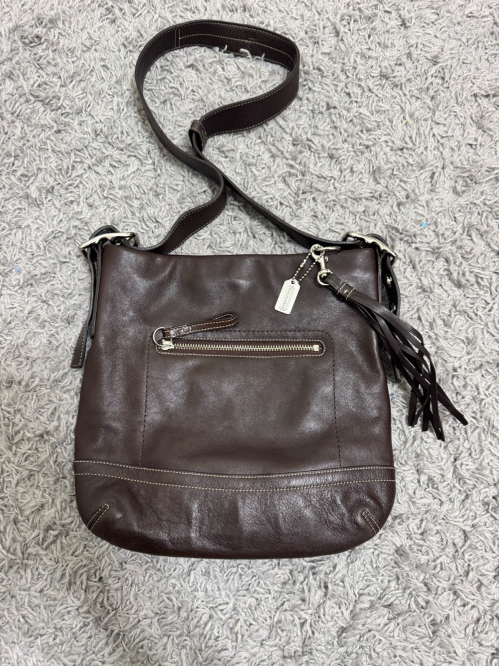 Coach Dark Brown Leather Crossbody Bag with Tassel